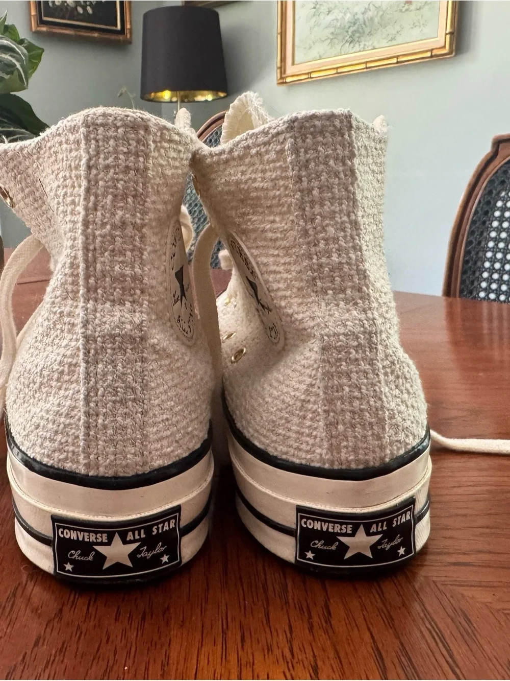 Converse High Top Sneakers in Cream with Gold Eyelets